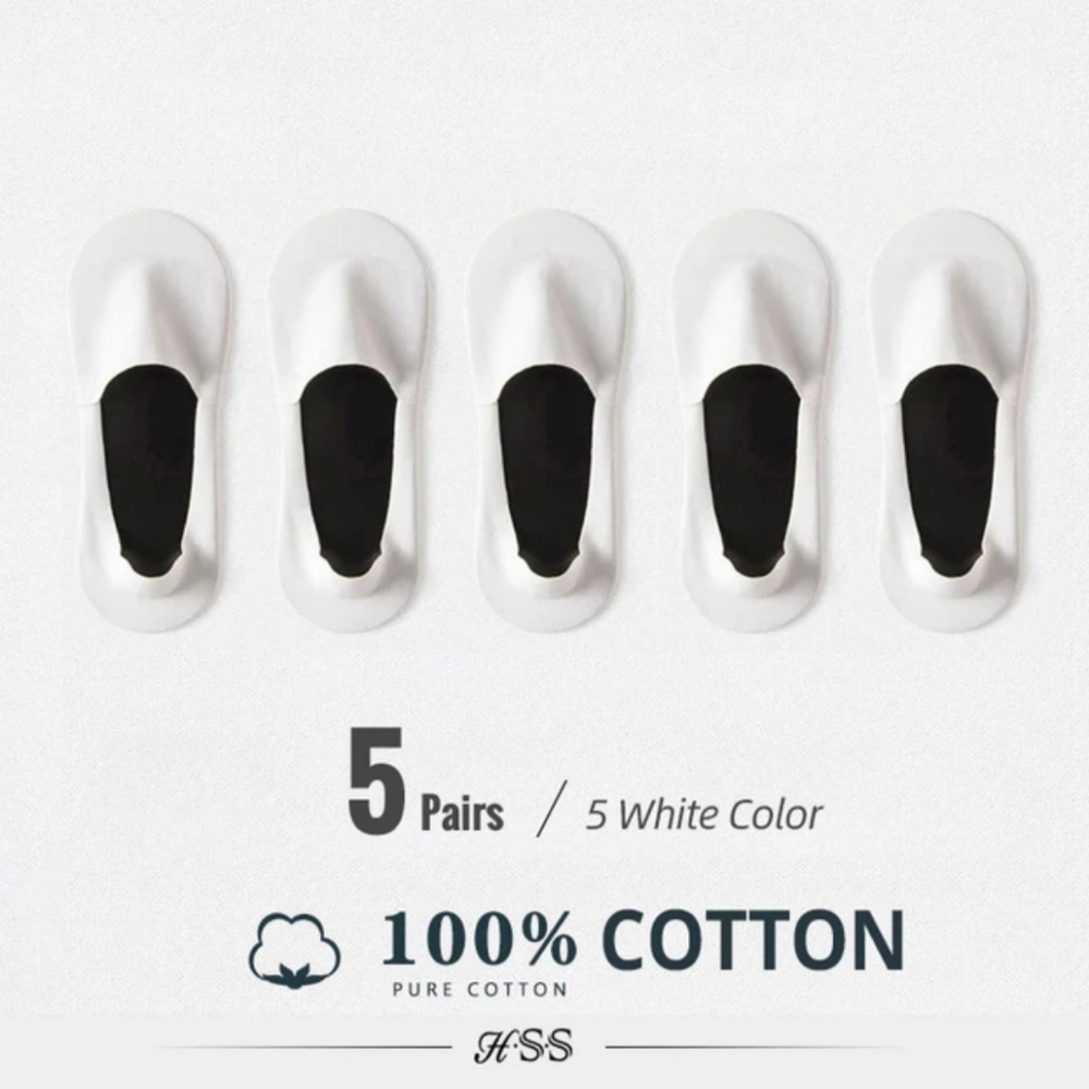 5 Pairs White Cotton No Show Socks